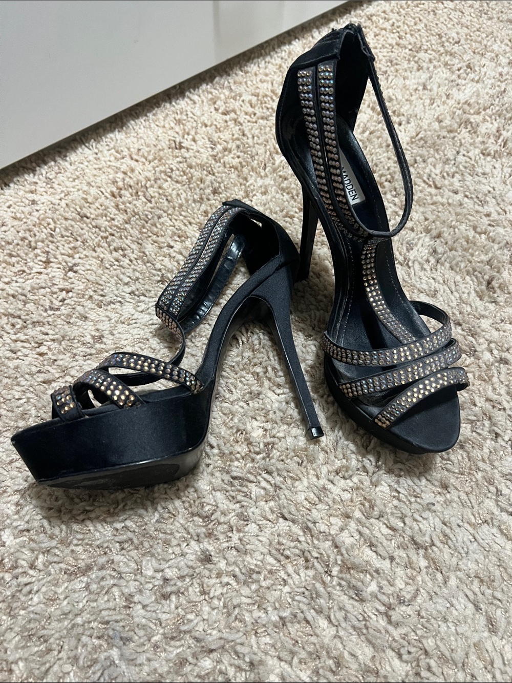 Steve Madden Black Crystal-Stud Platform Stiletto Sandals